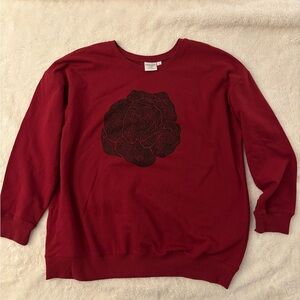 Red Sweatshirt with Rose Design Super Soft by Torrid